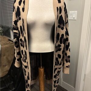 Papillion Leopard Print Open Front long thick Cardigan Sweater